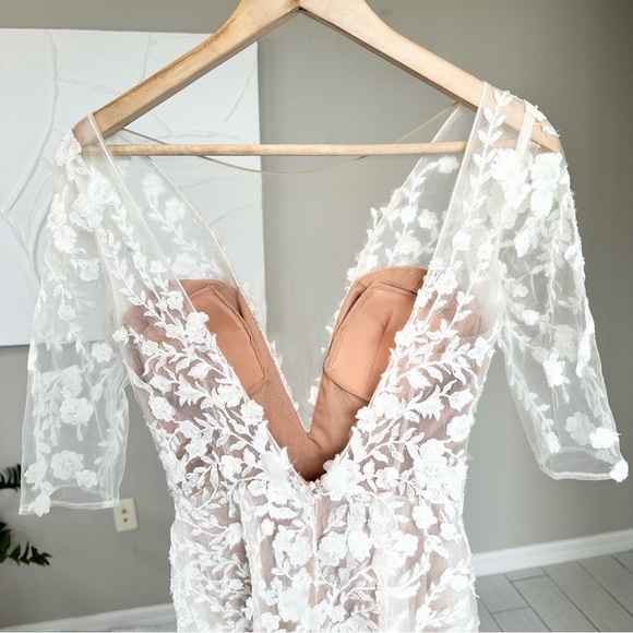 Galina Signature Embroidered Floral Illusion Bodysuit Wedding Dress - Picture 11 of 17